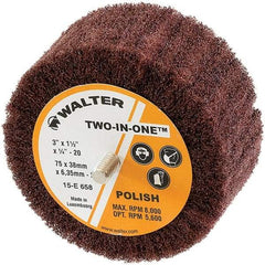 WALTER Surface Technologies - 3" Diam x 1-1/2" Face Width, Extra Fine Aluminum Oxide Nonwoven Mounted Flap Wheel - 1/4-20 Threaded Mount, 360 Grit, Interleaf, 8,000 Max RPM - Eagle Tool & Supply