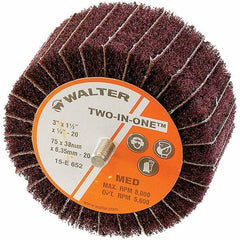 WALTER Surface Technologies - 3" Diam x 1-1/2" Face Width, Fine Aluminum Oxide Nonwoven & Coated Mounted Flap Wheel - 1/4-20 Threaded Mount, 150 Grit, Interleaf, 8,000 Max RPM - Eagle Tool & Supply