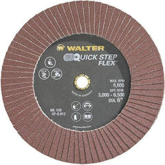 WALTER Surface Technologies - 120 Grit, 6" Disc Diam, Aluminum Oxide Flap Disc - 8,600 Max RPM, Fiber Backing, Hook & Loop Attaching System, Coated - Eagle Tool & Supply