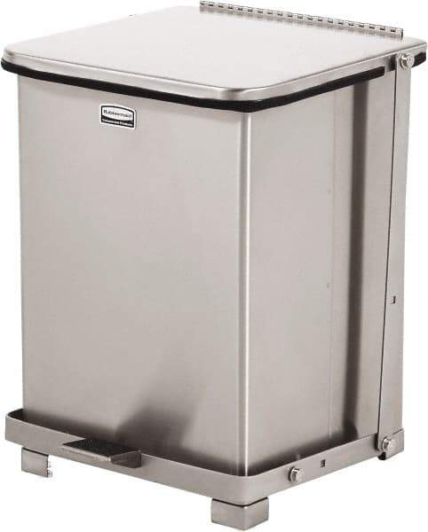 Rubbermaid - 7 Gal Square Unlabeled Trash Can - 17" High x 12" Long x 12" Wide, Stainless Steel - Eagle Tool & Supply