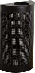 Rubbermaid - 12 Gal Black Half-Round Decorative Waste Receptacle With Top - Steel, 32" High x 18" Wide - Eagle Tool & Supply