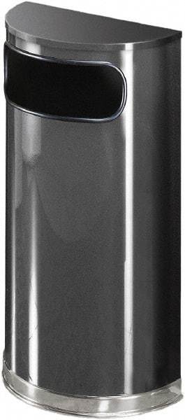 Rubbermaid - 9 Gal Gray Half-Round Decorative Waste Receptacle With Top - Steel, 813mm High x 457.2mm Wide - Eagle Tool & Supply