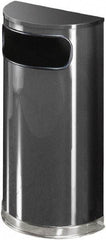 Rubbermaid - 9 Gal Gray Half-Round Decorative Waste Receptacle With Top - Steel, 813mm High x 457.2mm Wide - Eagle Tool & Supply