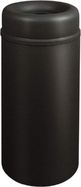 Rubbermaid - 15 Gal Black Round Decorative Waste Receptacle With Top - Steel, 30" High - Eagle Tool & Supply