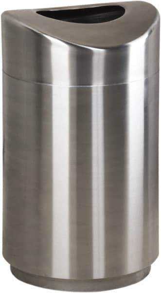 Rubbermaid - 30 Gal Silver Round Decorative Waste Receptacle With Top - Metal, 851mm High - Eagle Tool & Supply