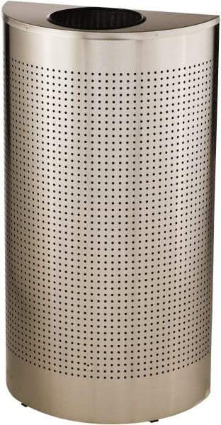 Rubbermaid - 12 Gal Silver Half-Round Decorative Waste Receptacle With Top - Stainless Steel, 32" High x 18" Wide - Eagle Tool & Supply