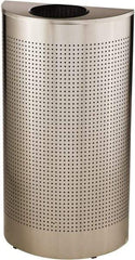 Rubbermaid - 12 Gal Silver Half-Round Decorative Waste Receptacle With Top - Stainless Steel, 32" High x 18" Wide - Eagle Tool & Supply