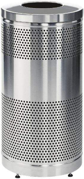 Rubbermaid - 25 Gal Silver Round Decorative Waste Receptacle With Top - Stainless Steel, 902mm High - Eagle Tool & Supply