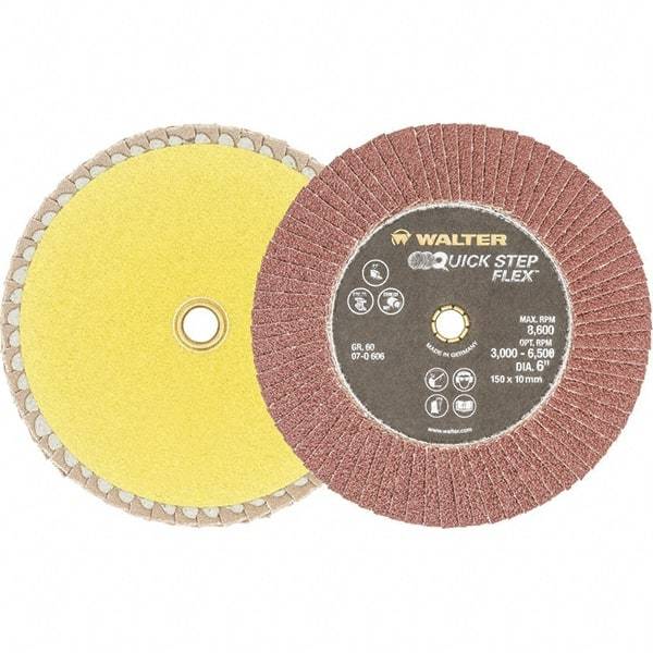 WALTER Surface Technologies - 60 Grit, 6" Disc Diam, Aluminum Oxide Flap Disc - 8,600 Max RPM, Fiber Backing, Hook & Loop Attaching System, Coated - Eagle Tool & Supply
