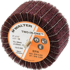 WALTER Surface Technologies - 3" Diam x 1-1/2" Face Width, Extra Fine Aluminum Oxide Nonwoven & Coated Mounted Flap Wheel - 1/4-20 Threaded Mount, 220 Grit, Interleaf, 8,000 Max RPM - Eagle Tool & Supply