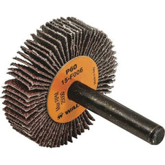 WALTER Surface Technologies - 1" Diam x 3/8" Face Width, Medium Aluminum Oxide Coated Mounted Flap Wheel - 1/4" Shank Mount, 60 Grit, Cloth Backing, 30,000 Max RPM - Eagle Tool & Supply