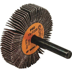 WALTER Surface Technologies - 2" Diam x 3/8" Face Width, Medium Aluminum Oxide Coated Mounted Flap Wheel - 1/4" Shank Mount, 80 Grit, Cloth Backing, 25,000 Max RPM - Eagle Tool & Supply