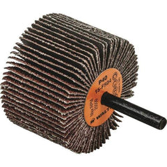 WALTER Surface Technologies - 2-1/2" Diam x 1-1/2" Face Width, Coarse Aluminum Oxide Coated Mounted Flap Wheel - 1/4" Shank Mount, 40 Grit, Cloth Backing, 20,000 Max RPM - Eagle Tool & Supply