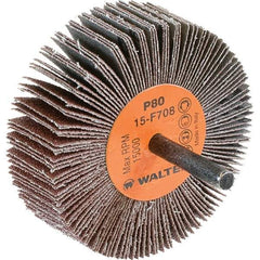 WALTER Surface Technologies - 3" Diam x 1" Face Width, Medium Aluminum Oxide Coated Mounted Flap Wheel - 1/4" Shank Mount, 80 Grit, Cloth Backing, 15,000 Max RPM - Eagle Tool & Supply