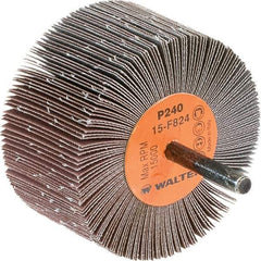 WALTER Surface Technologies - 3" Diam x 1-1/2" Face Width, Very Fine Aluminum Oxide Coated Mounted Flap Wheel - 1/4" Shank Mount, 240 Grit, Cloth Backing, 15,000 Max RPM - Eagle Tool & Supply