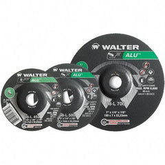 WALTER Surface Technologies - 24 Grit, 9" Wheel Diam, 1/8" Wheel Thickness, Type 27 Depressed Center Wheel - Aluminum Oxide, Resinoid Bond, 6,600 Max RPM - Eagle Tool & Supply