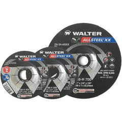 WALTER Surface Technologies - 24 Grit, 4-1/2" Wheel Diam, 1/8" Wheel Thickness, Type 27 Depressed Center Wheel - Aluminum Oxide, Resinoid Bond, 13,300 Max RPM - Eagle Tool & Supply