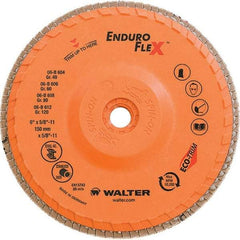 WALTER Surface Technologies - 80 Grit, 6" Disc Diam, 5/8-11 Center Hole, Type 28 Ceramic Flap Disc - 10,200 Max RPM, Plastic Backing, Arbor Attaching System, Coated - Eagle Tool & Supply