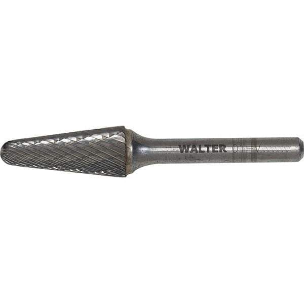 WALTER Surface Technologies - 1/4" Cut Diam, 1/4" Shank Diam, Cone Head Double Cut Burr - Carbide, 5/8" LOC - Eagle Tool & Supply