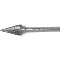 WALTER Surface Technologies - 1/4" Cut Diam, 1/4" Shank Diam, Cone Head Double Cut Burr - Carbide, 1/2" LOC - Eagle Tool & Supply