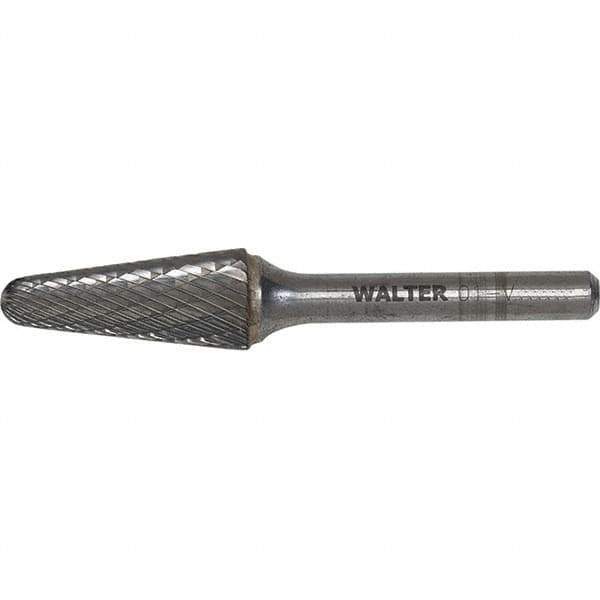 WALTER Surface Technologies - 5/16" Cut Diam, 1/4" Shank Diam, Cone Head Double Cut Burr - Carbide, 7/8" LOC - Eagle Tool & Supply