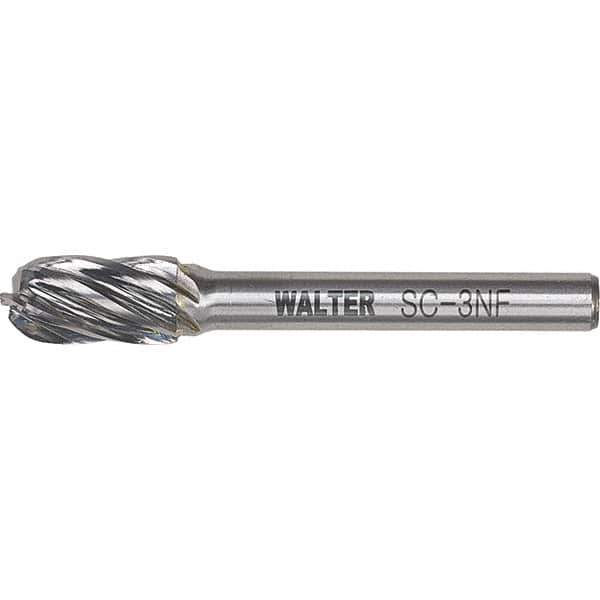 WALTER Surface Technologies - 3/8" Cut Diam, 1/4" Shank Diam, Cylinder Ball End Head Double Cut Burr - Carbide, 3/4" LOC - Eagle Tool & Supply