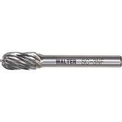 WALTER Surface Technologies - 1/2" Cut Diam, 1/4" Shank Diam, Cylinder Ball End Head Double Cut Burr - Carbide, 1" LOC - Eagle Tool & Supply