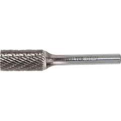 WALTER Surface Technologies - 3/8" Cut Diam, 1/4" Shank Diam, Cylinder Head Double Cut Burr - Carbide, 3/4" LOC - Eagle Tool & Supply