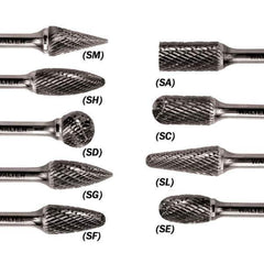 WALTER Surface Technologies - 1/2" Cut Diam, 1/4" Shank Diam, Flame Head Double Cut Burr - Carbide, 1-1/4" LOC - Eagle Tool & Supply