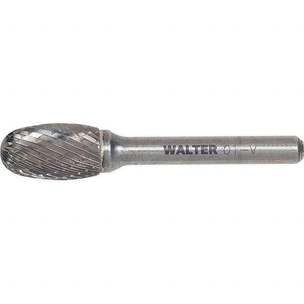 WALTER Surface Technologies - 1/2" Cut Diam, 1/4" Shank Diam, Egg Head Double Cut Burr - Carbide, 7/8" LOC - Eagle Tool & Supply