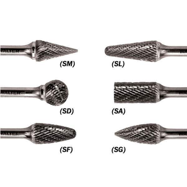 WALTER Surface Technologies - 1/8" Cut Diam, 1/8" Shank Diam, Taper Head Double Cut Burr - Carbide, 1/2" LOC - Eagle Tool & Supply