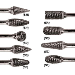 WALTER Surface Technologies - 3/8" Cut Diam, 1/4" Shank Diam, Taper Head Double Cut Burr - Carbide, 3/4" LOC - Eagle Tool & Supply