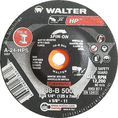 WALTER Surface Technologies - 24 Grit, 5" Wheel Diam, 1/4" Wheel Thickness, Type 27 Depressed Center Wheel - Aluminum Oxide, Resinoid Bond, 12,200 Max RPM - Eagle Tool & Supply
