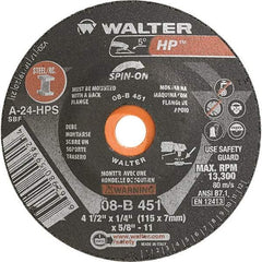 WALTER Surface Technologies - 24 Grit, 4-1/2" Wheel Diam, 1/4" Wheel Thickness, Type 28 Depressed Center Wheel - Aluminum Oxide, Resinoid Bond, 13,300 Max RPM - Eagle Tool & Supply