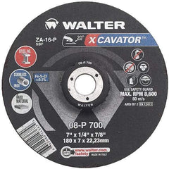 WALTER Surface Technologies - 16 Grit, 4-1/2" Wheel Diam, 1/4" Wheel Thickness, Type 27 Depressed Center Wheel - Aluminum Oxide, Resinoid Bond, 13,300 Max RPM - Eagle Tool & Supply