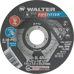 WALTER Surface Technologies - 36 Grit, 4-1/2" Wheel Diam, 1/8" Wheel Thickness, 7/8" Arbor Hole, Type 27 Depressed Center Wheel - Aluminum Oxide/Silicon Carbide Blend, Resinoid Bond, 13,300 Max RPM, Compatible with Angle Grinder - Eagle Tool & Supply