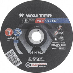 WALTER Surface Technologies - 36 Grit, 7" Wheel Diam, 3/32" Wheel Thickness, 7/8" Arbor Hole, Type 27 Depressed Center Wheel - Aluminum Oxide/Silicon Carbide Blend, Resinoid Bond, 8,600 Max RPM - Eagle Tool & Supply