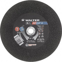 WALTER Surface Technologies - 12" 24 Grit Aluminum Oxide Cutoff Wheel - 1/8" Thick, 1" Arbor, 5,100 Max RPM, Use with Stationary Tools - Eagle Tool & Supply