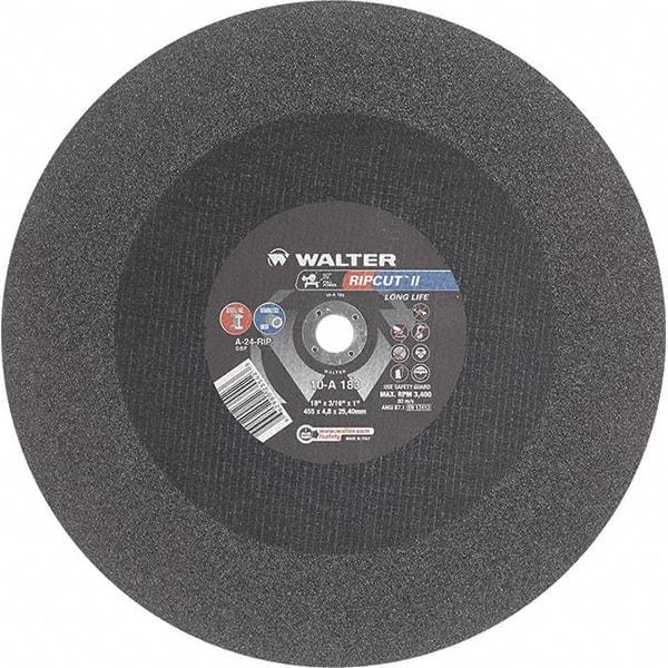 WALTER Surface Technologies - 18" 24 Grit Aluminum Oxide Cutoff Wheel - 3/16" Thick, 1" Arbor, 3,400 Max RPM, Use with Stationary Tools - Eagle Tool & Supply