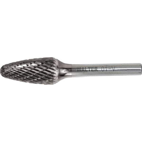 WALTER Surface Technologies - 1/2" Cut Diam, 1/4" Shank Diam, Tree Head Single Cut Burr - Carbide, 1" LOC - Eagle Tool & Supply