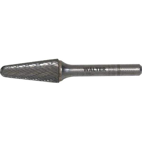 WALTER Surface Technologies - 3/8" Cut Diam, 1/4" Shank Diam, Cone Head Single Cut Burr - Carbide, 1-1/4" LOC - Eagle Tool & Supply