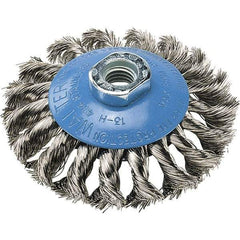 WALTER Surface Technologies - 5" Diam, 5/8-11 Threaded Arbor, Stainless Steel Fill Cup Brush - 0.02 Wire Diam, 15,000 Max RPM - Eagle Tool & Supply