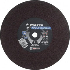 WALTER Surface Technologies - 14" 36 Grit Aluminum Oxide Cutoff Wheel - 1/8" Thick, 1" Arbor, 4,400 Max RPM, Use with Stationary Tools - Eagle Tool & Supply