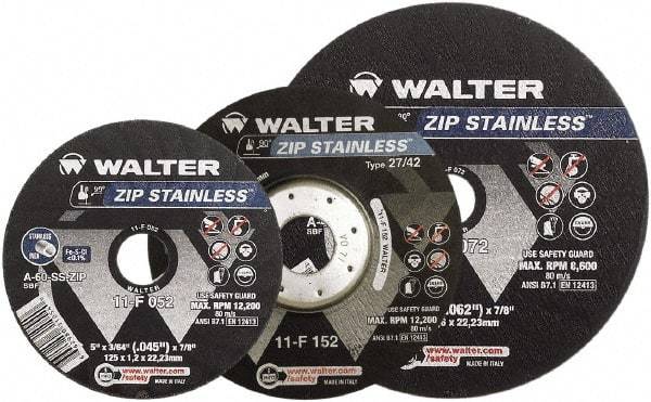 WALTER Surface Technologies - 9" 46 Grit Aluminum Oxide/Silicon Carbide Blend Cutoff Wheel - 5/64" Thick, 7/8" Arbor, 6,600 Max RPM, Use with Angle Grinders - Eagle Tool & Supply