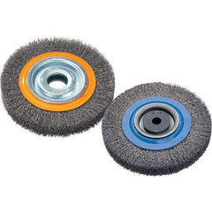 WALTER Surface Technologies - 6" OD, 1-1/4" Arbor Hole, Crimped Steel Wheel Brush - 1-1/8" Face Width, 0.0118" Filament Diam, 6,000 RPM - Eagle Tool & Supply