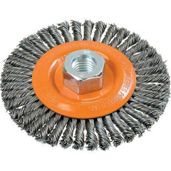 WALTER Surface Technologies - 4-1/2" OD, 5/8-11 Arbor Hole, Stringer Bead Steel Wheel Brush - 3/16" Face Width, 0.02" Filament Diam, 15,000 RPM - Eagle Tool & Supply