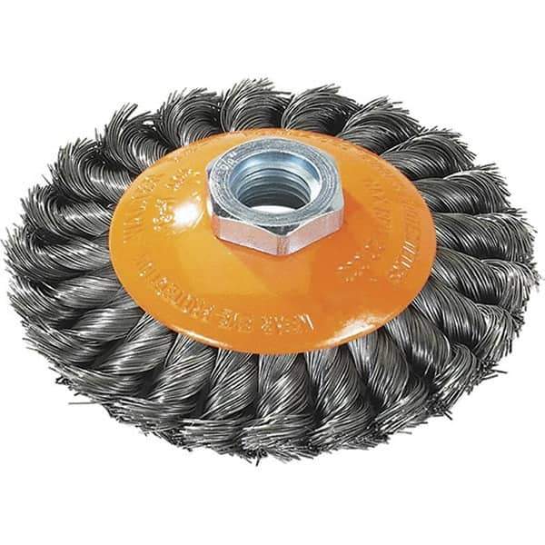 WALTER Surface Technologies - 7" Diam, 5/8-11 Threaded Arbor, Steel Fill Cup Brush - 0.02 Wire Diam, 10,000 Max RPM - Eagle Tool & Supply