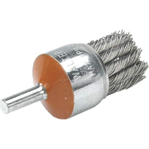 WALTER Surface Technologies - 1-1/8" Brush Diam, Knotted, End Brush - 1/4" Diam Shank, 25,000 Max RPM - Eagle Tool & Supply