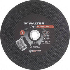 WALTER Surface Technologies - 12" 24 Grit Aluminum Oxide Cutoff Wheel - 1/8" Thick, 1" Arbor, 6,300 Max RPM, Use with Electric & Gas Powered Saws - Eagle Tool & Supply