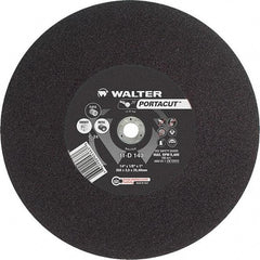 WALTER Surface Technologies - 14" 24 Grit Aluminum Oxide Cutoff Wheel - 1/8" Thick, 1" Arbor, 5,400 Max RPM, Use with Electric & Gas Powered Saws - Eagle Tool & Supply